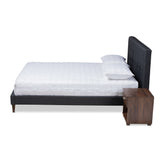 Baxton Studio Maren Mid-Century Modern Dark Grey Fabric Upholstered Queen Size Platform Bed with Two Nightstands