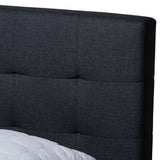 Baxton Studio Maren Mid-Century Modern Dark Grey Fabric Upholstered Queen Size Platform Bed with Two Nightstands