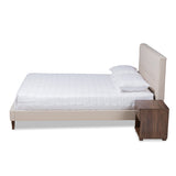 Baxton Studio Maren Mid-Century Modern Beige Fabric Upholstered Queen Size Platform Bed with Two Nightstands