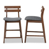 Baxton Studio Larine Modern and Contemporary Dark Grey Fabric Upholstered Walnut Finished 2-Piece Wood Counter Stool Set