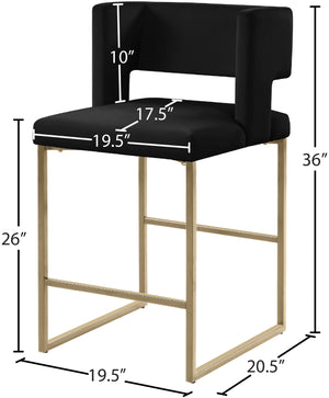 Caleb Velvet / Engineered Wood / Iron / Foam Contemporary Black Velvet Counter Stool - 19.5" W x 20.5" D x 36" H