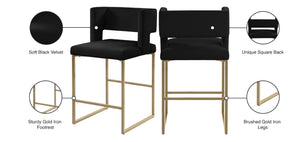 Caleb Velvet / Engineered Wood / Iron / Foam Contemporary Black Velvet Counter Stool - 19.5" W x 20.5" D x 36" H