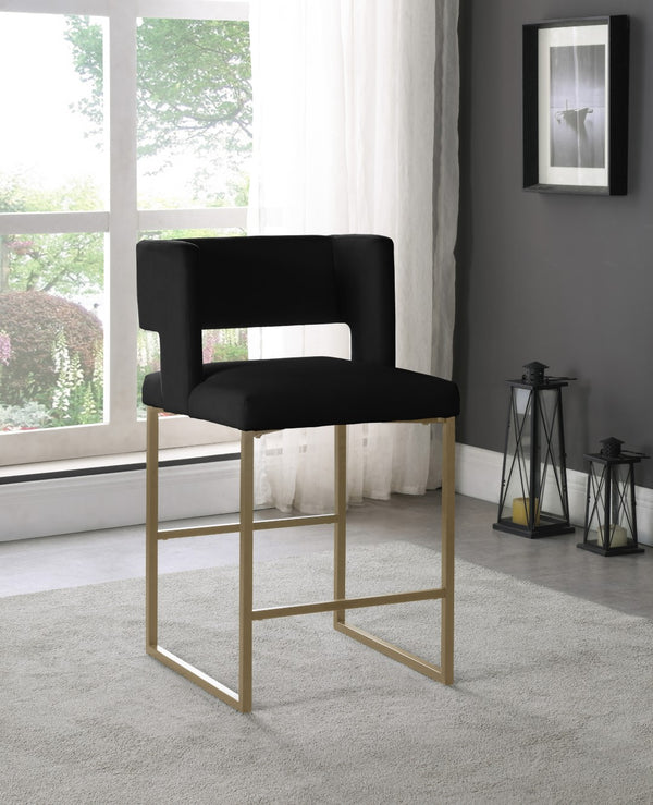 Caleb Velvet / Engineered Wood / Iron / Foam Contemporary Black Velvet Counter Stool - 19.5" W x 20.5" D x 36" H