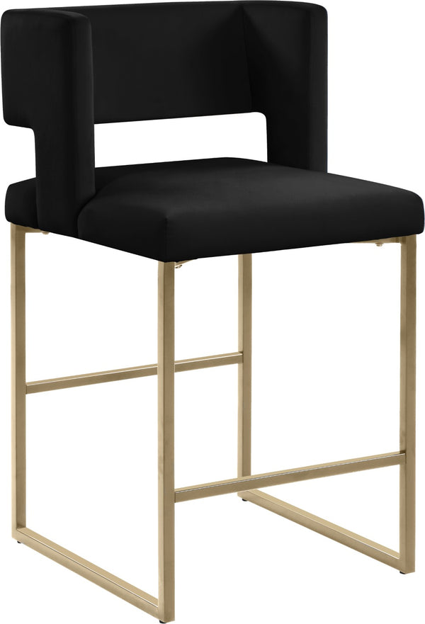 Caleb Velvet / Engineered Wood / Iron / Foam Contemporary Black Velvet Counter Stool - 19.5" W x 20.5" D x 36" H