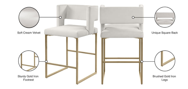 Caleb Velvet / Engineered Wood / Iron / Foam Contemporary Cream Velvet Counter Stool - 19.5" W x 20.5" D x 36" H