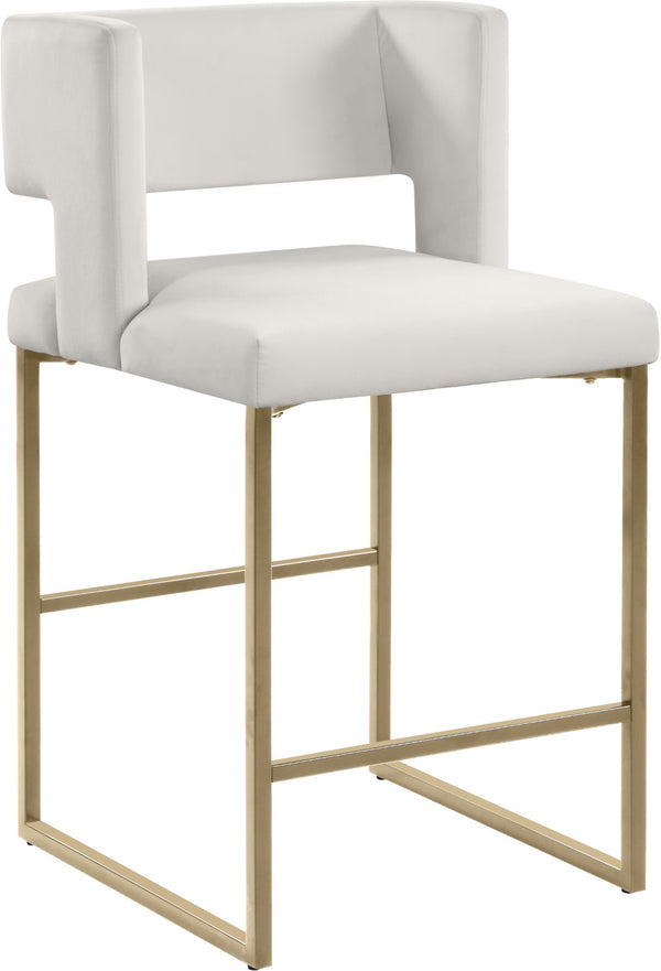 Caleb Velvet / Engineered Wood / Iron / Foam Contemporary Cream Velvet Counter Stool - 19.5" W x 20.5" D x 36" H