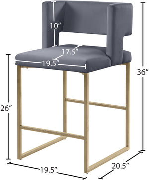 Caleb Velvet / Engineered Wood / Iron / Foam Contemporary Grey Velvet Counter Stool - 19.5" W x 20.5" D x 36" H
