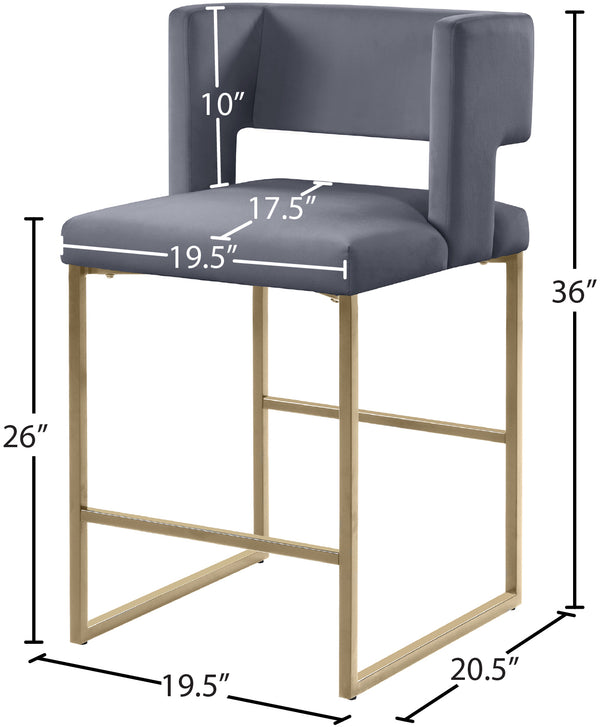 Caleb Velvet / Engineered Wood / Iron / Foam Contemporary Grey Velvet Counter Stool - 19.5" W x 20.5" D x 36" H