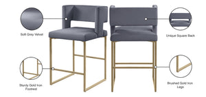 Caleb Velvet / Engineered Wood / Iron / Foam Contemporary Grey Velvet Counter Stool - 19.5" W x 20.5" D x 36" H