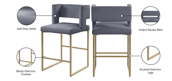 Caleb Velvet / Engineered Wood / Iron / Foam Contemporary Grey Velvet Counter Stool - 19.5" W x 20.5" D x 36" H