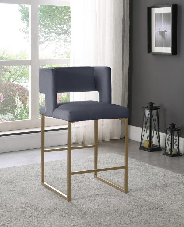 Caleb Velvet / Engineered Wood / Iron / Foam Contemporary Grey Velvet Counter Stool - 19.5" W x 20.5" D x 36" H