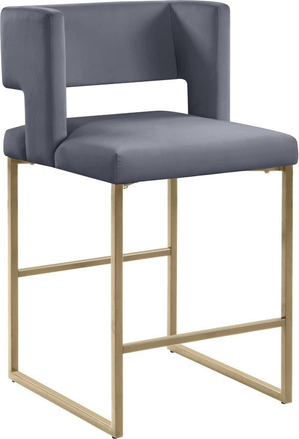 Caleb Velvet / Engineered Wood / Iron / Foam Contemporary Grey Velvet Counter Stool - 19.5" W x 20.5" D x 36" H