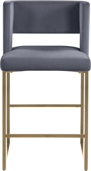 Caleb Velvet / Engineered Wood / Iron / Foam Contemporary Grey Velvet Counter Stool - 19.5" W x 20.5" D x 36" H