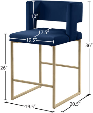 Caleb Velvet / Engineered Wood / Iron / Foam Contemporary Navy Velvet Counter Stool - 19.5" W x 20.5" D x 36" H