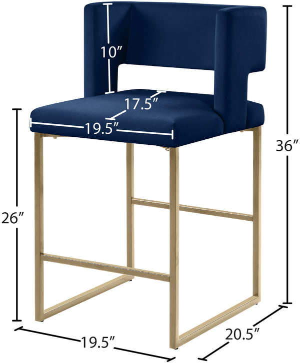 Caleb Velvet / Engineered Wood / Iron / Foam Contemporary Navy Velvet Counter Stool - 19.5" W x 20.5" D x 36" H