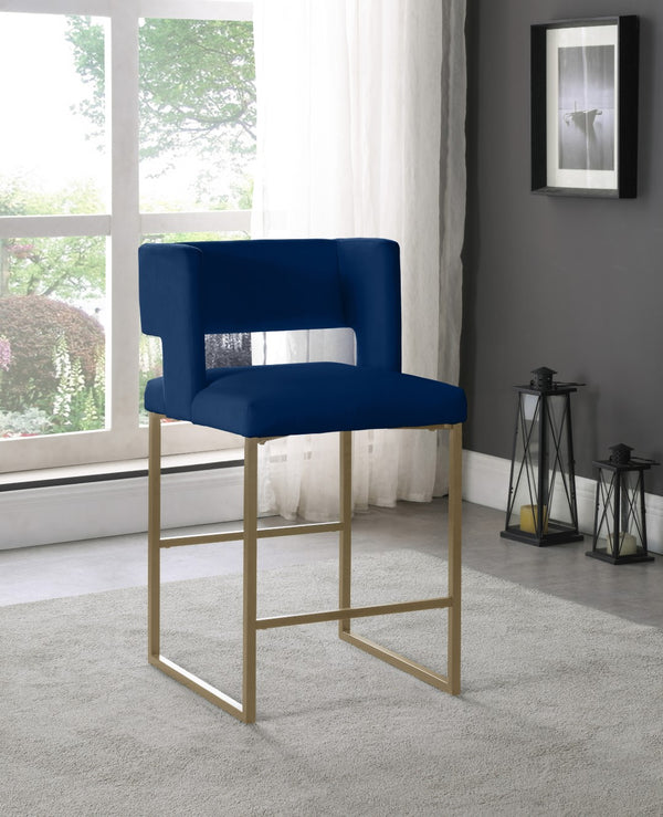 Caleb Velvet / Engineered Wood / Iron / Foam Contemporary Navy Velvet Counter Stool - 19.5" W x 20.5" D x 36" H