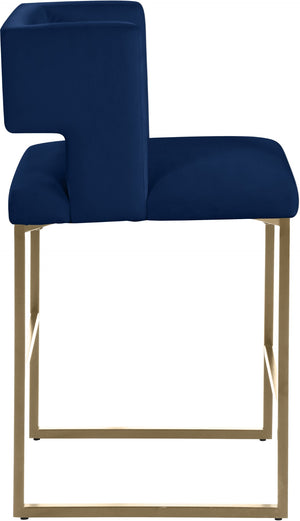 Caleb Velvet / Engineered Wood / Iron / Foam Contemporary Navy Velvet Counter Stool - 19.5" W x 20.5" D x 36" H