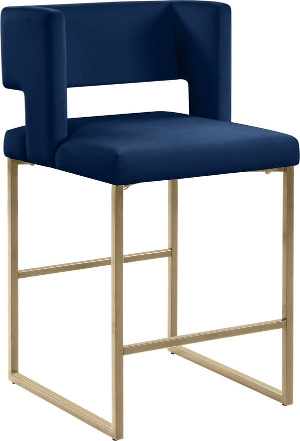 Caleb Velvet / Engineered Wood / Iron / Foam Contemporary Navy Velvet Counter Stool - 19.5" W x 20.5" D x 36" H