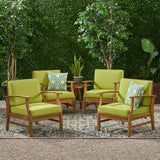 Perla Outdoor Teak Finished Acacia Wood Club Chairs with Green Water Resistant Cushions Noble House