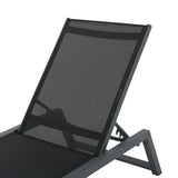 Myers Outdoor Black Mesh Chaise Lounge with Grey Finished Aluminum Frame Noble House