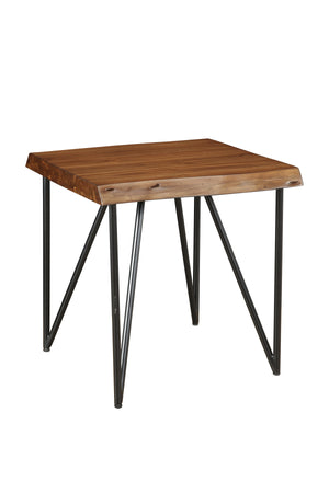 Alpine Furniture Live Edge End/Lamp Table, Light Walnut 1968-62 Light Walnut Solid Acacia Wood with Metal Legs 24 x 24 x 24