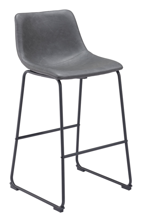 Zuo Modern Smart 100% Polyurethane, Plywood, Steel Transitional Commercial Grade Barstool Set - Set of 2 Charcoal, Black 100% Polyurethane, Plywood, Steel