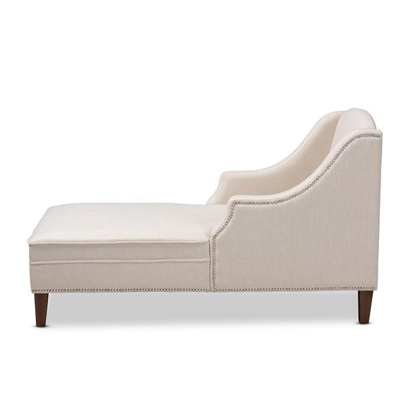 Baxton Studio Leonie Modern and Contemporary Beige Fabric Upholstered Wenge Brown Finished Chaise Lounge