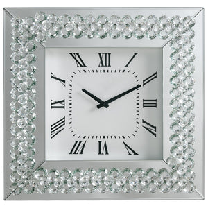 Hessa Glam/Modern Wall Clock Mirrored • 4mm Clear Glass • Faux Crystals (Acrylic) 97044-ACME