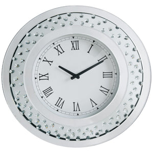Nysa Glam/Modern Wall Clock Mirrored • 4mm Clear Glass • Faux Crystals (Acrylic) 97045-ACME