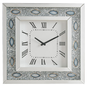 Sonia Glam/Modern Wall Clock Mirrored • 4mm Clear Glass • Faux Agate & Faux Diamonds (Acrylic) 97047-ACME