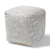 Baxton Studio Juvita Modern and Contemporary Ivory and Blue Handwoven Cotton Paisley Pouf Ottoman