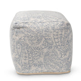 Baxton Studio Juvita Modern and Contemporary Ivory and Blue Handwoven Cotton Paisley Pouf Ottoman