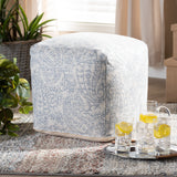 Baxton Studio Juvita Modern and Contemporary Ivory and Blue Handwoven Cotton Paisley Pouf Ottoman