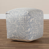 Baxton Studio Juvita Modern and Contemporary Ivory and Blue Handwoven Cotton Paisley Pouf Ottoman