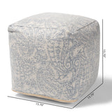 Baxton Studio Juvita Modern and Contemporary Ivory and Blue Handwoven Cotton Paisley Pouf Ottoman