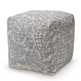 Baxton Studio Juvita Modern and Contemporary Grey and Blue Handwoven Cotton Paisley Pouf Ottoman