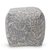 Baxton Studio Juvita Modern and Contemporary Grey and Blue Handwoven Cotton Paisley Pouf Ottoman