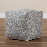 Baxton Studio Juvita Modern and Contemporary Grey and Blue Handwoven Cotton Paisley Pouf Ottoman