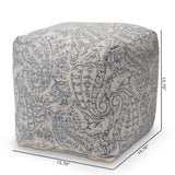 Baxton Studio Juvita Modern and Contemporary Grey and Blue Handwoven Cotton Paisley Pouf Ottoman