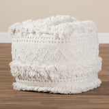Baxton Studio Curlew Moroccan Inspired Ivory Handwoven Cotton Pouf Ottoman