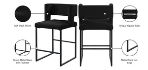 Caleb Velvet / Engineered Wood / Iron Contemporary Black Velvet Counter Stool - 19.5" W x 20.5" D x 36" H