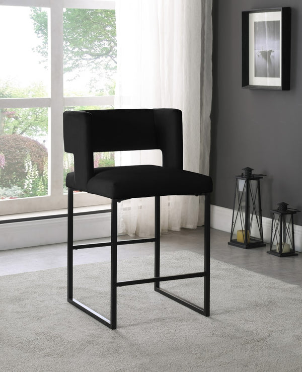 Caleb Velvet / Engineered Wood / Iron Contemporary Black Velvet Counter Stool - 19.5" W x 20.5" D x 36" H