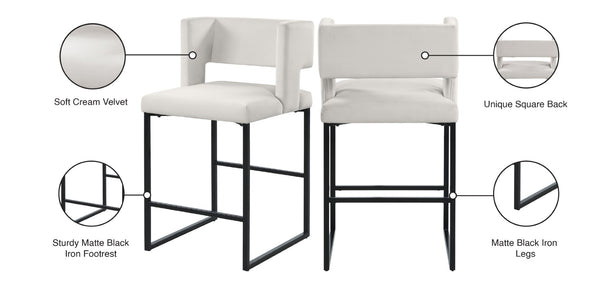 Caleb Velvet / Engineered Wood / Iron Contemporary Cream Velvet Counter Stool - 19.5" W x 20.5" D x 36" H