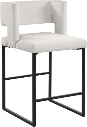 Caleb Velvet / Engineered Wood / Iron Contemporary Cream Velvet Counter Stool - 19.5" W x 20.5" D x 36" H