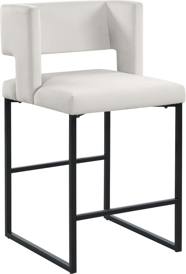 Caleb Velvet / Engineered Wood / Iron Contemporary Cream Velvet Counter Stool - 19.5" W x 20.5" D x 36" H