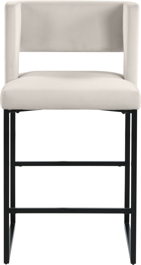 Caleb Velvet / Engineered Wood / Iron Contemporary Cream Velvet Counter Stool - 19.5" W x 20.5" D x 36" H