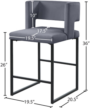 Caleb Velvet / Engineered Wood / Iron Contemporary Grey Velvet Counter Stool - 19.5" W x 20.5" D x 36" H