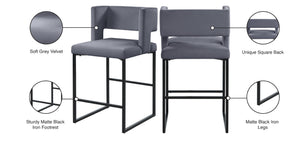 Caleb Velvet / Engineered Wood / Iron Contemporary Grey Velvet Counter Stool - 19.5" W x 20.5" D x 36" H