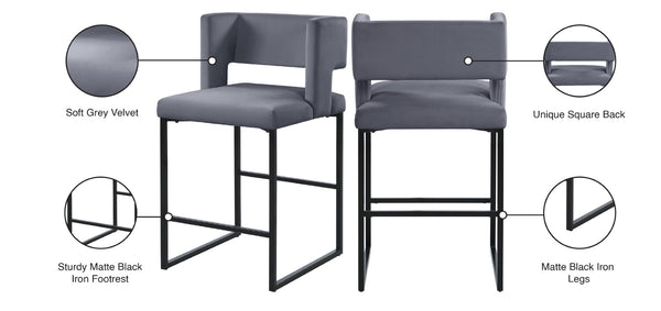Caleb Velvet / Engineered Wood / Iron Contemporary Grey Velvet Counter Stool - 19.5" W x 20.5" D x 36" H