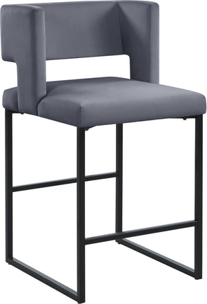 Caleb Velvet / Engineered Wood / Iron Contemporary Grey Velvet Counter Stool - 19.5" W x 20.5" D x 36" H